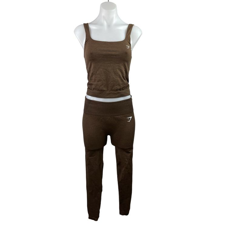 Gymshark Vital Seamless Women Brown Activewear Tank Top & Legging Pant Sets S/M