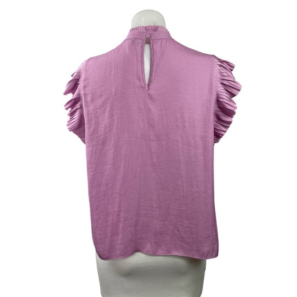 Maison D Amelie Women's Pink Purple Ruffle Pleated Mock Neck Blouse Top Size S