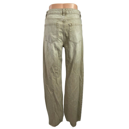 MNG Mango Women's Beige High Rise Wide Leg Straight Baggy Denim Jeans Size 4