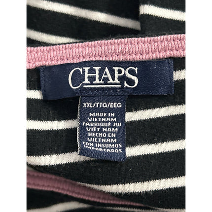 Chaps Black White Striped Long Sleeve 100% Cotton Knit T Shirt Tee Top Size 2XL