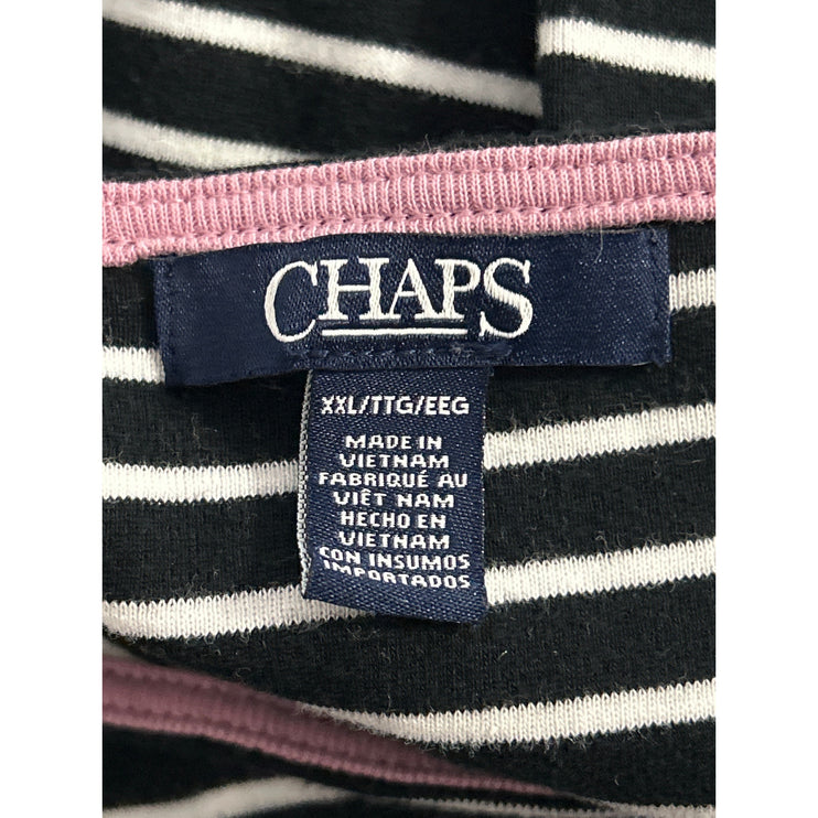 Chaps Black White Striped Long Sleeve 100% Cotton Knit T Shirt Tee Top Size 2XL