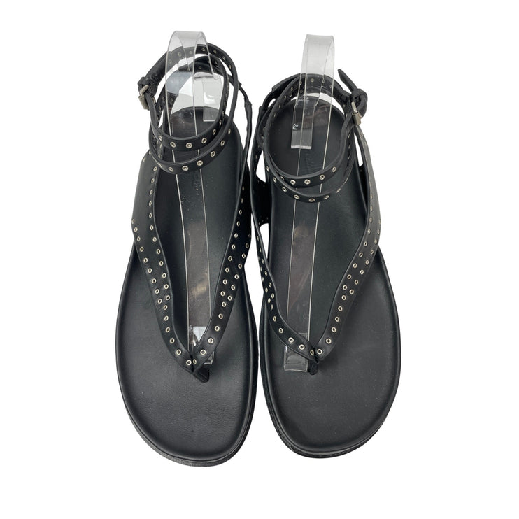NEW Madewell Eleni Ankle-Wrap Thong Women's Black Grommet  Leather Sandals 9