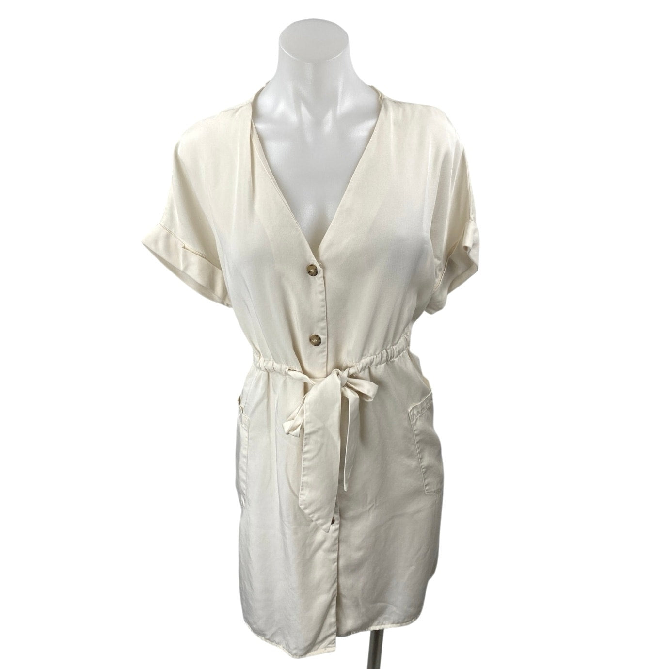 zara white dress mini Zara White Short Sleeve V-Neck Button Down Belted Tie Waist Mini Shirt –  Brie