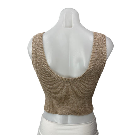 Olivaceous Womens Brown Sleeveless Metallic Ribbed Knit Camisole Crop Tank Top M