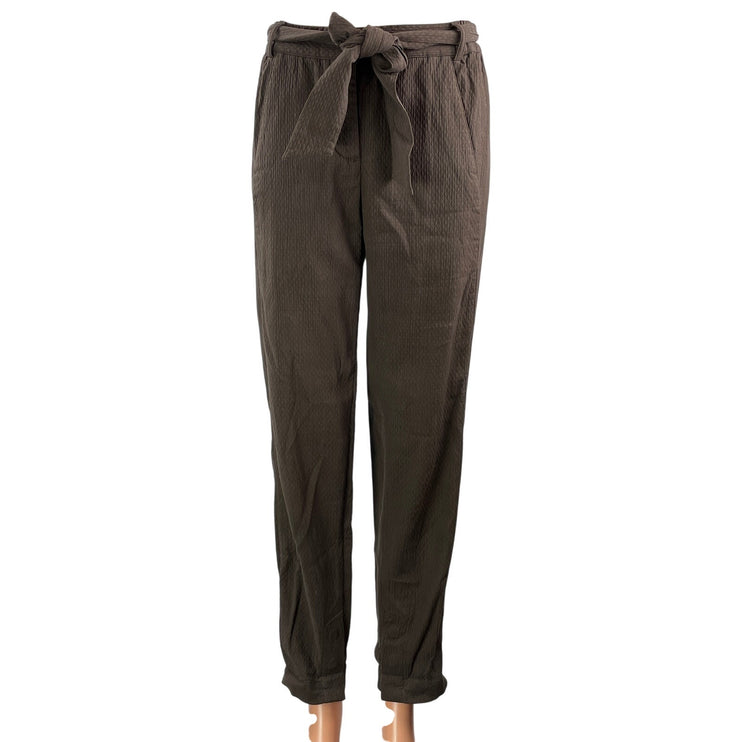 Sessun Women's Brown High Waisted Belted Tapered Leg Paperbag Trouser Pants 34