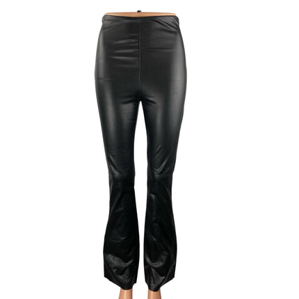 Bagatelle Women's Black Faux Leather Vegan Flared Bootcut Leggings Pants Size XS