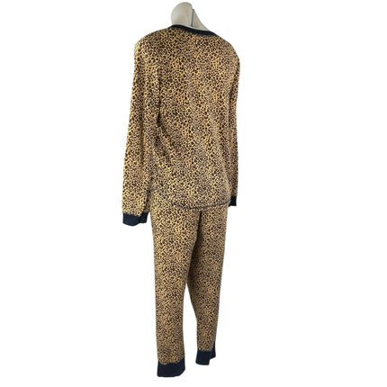 Tommy Hilfiger Beige Black Leopard Henley Thermal Sleepwear Pajama Set Size M
