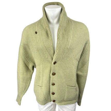 Cashmere Cashmere Men's Green Ribbed Knit Button Up Cardigan Sweater Top Size M-L
