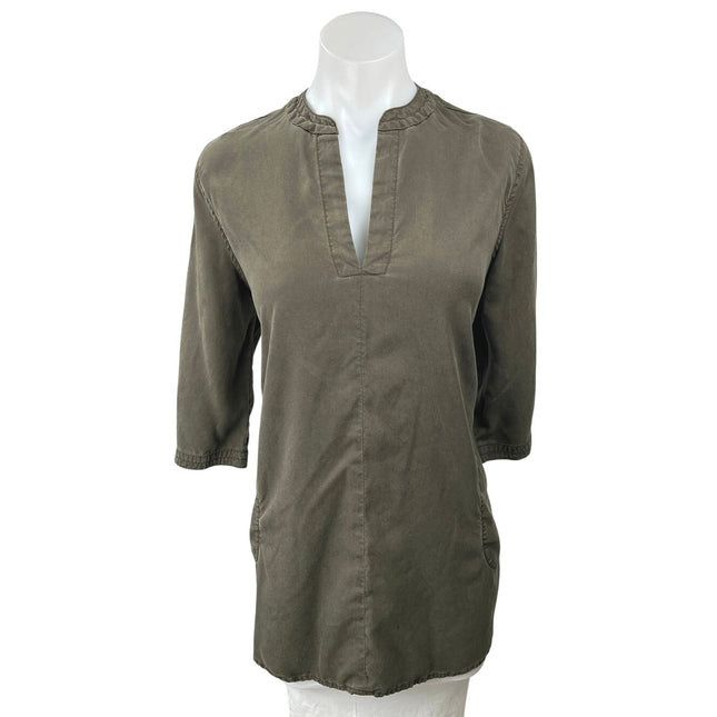 Aritzia Community Lyco Brown V Neck 3/4 Sleeve Denim Jean Tunic Top Size XS