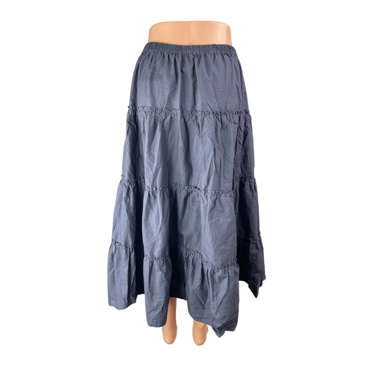Aritzia Sunday Best Blue Gray Elastic Waist Tiered Maxi Flare A-Line Skirt Sz M