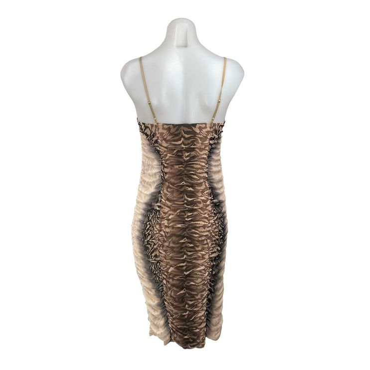 AFRM Amara Power Mesh Ruched Ombre Animal Print Midi Tank Sheath Bodycon Dress M