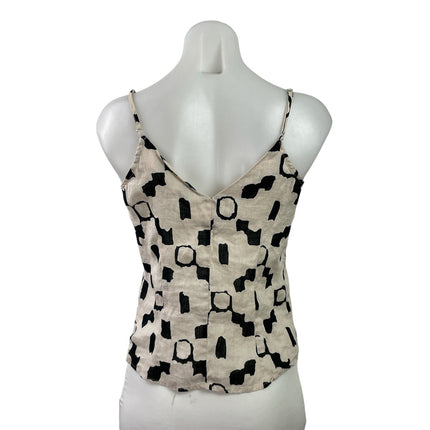 H&M Women's Cream Black Linen Geometric Button Up Cami Camisole Tank Top Size S