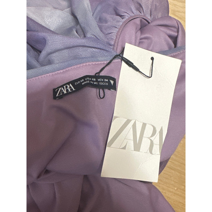 NEW Zara Purple Lilac Tie Dye One Shoulder Sleeveless Ruched Midi Slip Dress XS