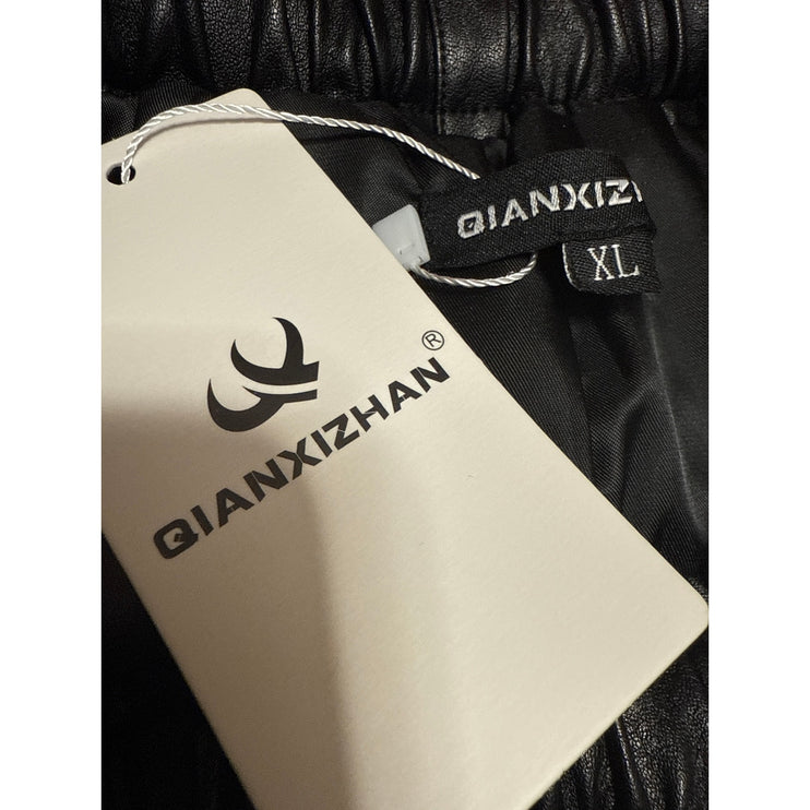 NEW Qianxizhan Black Faux Leather Vegan High Rise Paperbag Mini Shorts Size XL