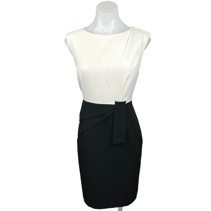 Adrianna Papell White Black Asymmetrical Peplum Sleeveless Mini Sheath Dress S