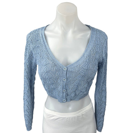 Urban Outfitters Blue Metallic Knit Long Sleeve Button Up Cardigan Sweater Top S