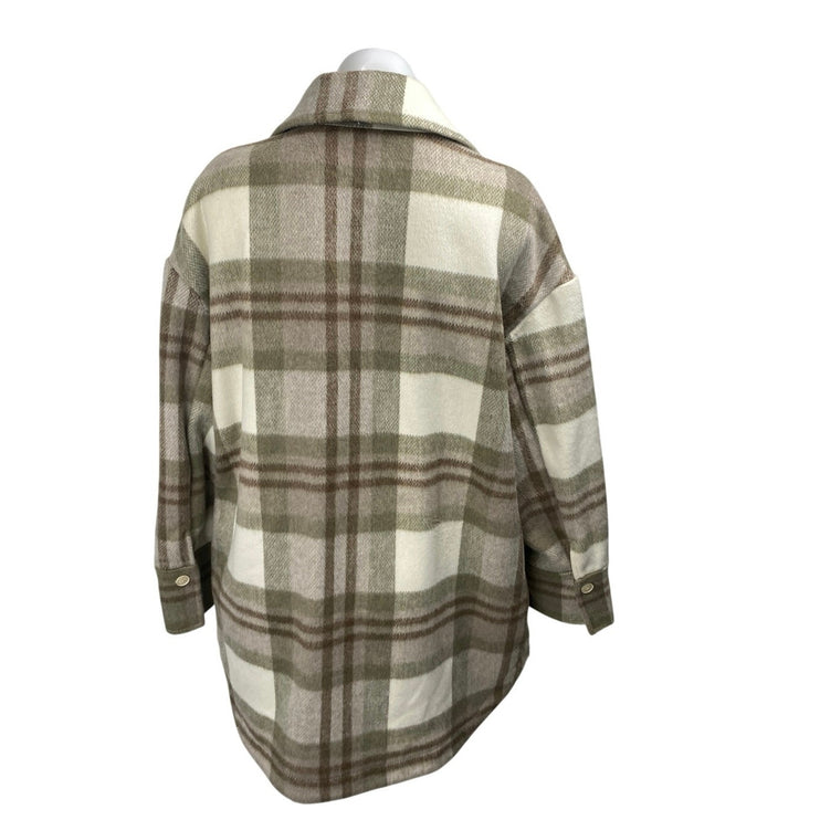 MNG Mango Brown Tan Plaid Checkered Long Sleeve Button Down Shirt Jacket Sz XS-S