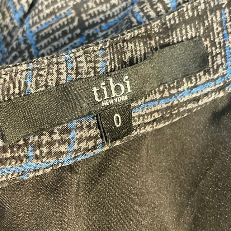 Tibi New York Women's Blue Gray Plaid Checkered Flowy Midi A-Line Skirt Size 0