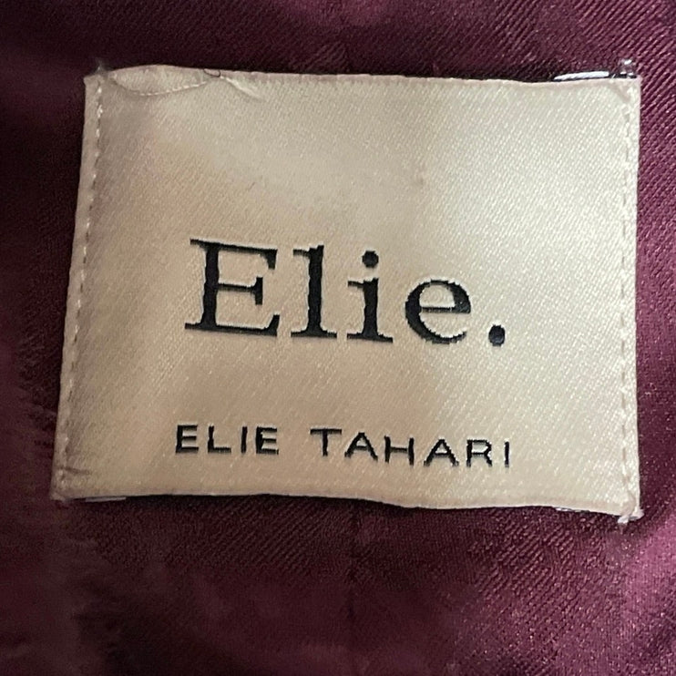 Elie Tahari Women's Maroon Long Sleeves Faux Fur Notch Fleece Coat Jacket L/G