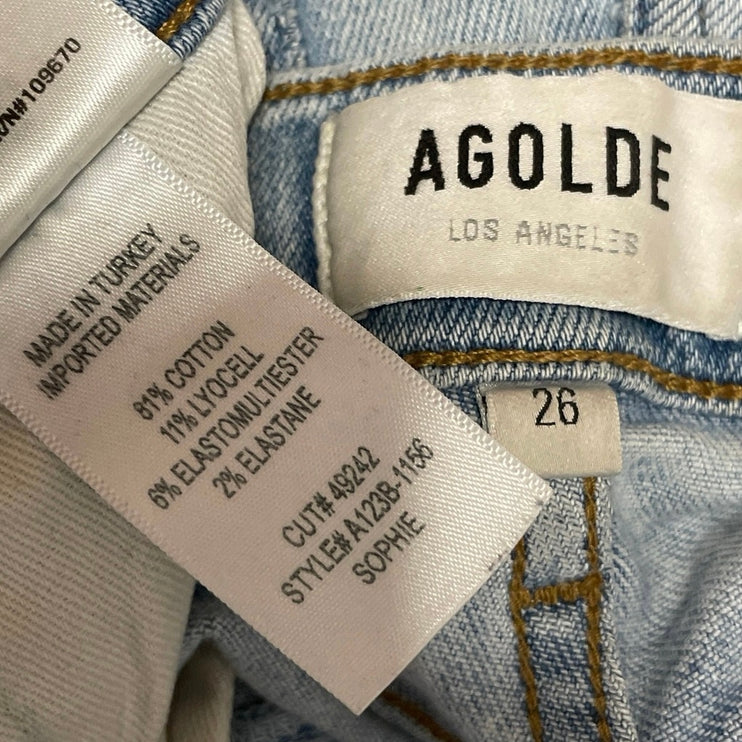 AGOLDE Women's Blue Light Wash Frayed Hem Cropped Skinny Denim Jean Pants Sz 26