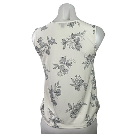 Ann Taylor Womens White Black Floral Sleeveless Faux Wrap Tank Blouse Top Sz XSP