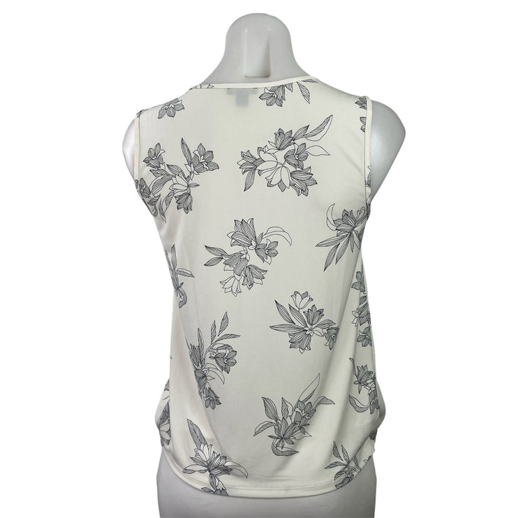 Ann Taylor Womens White Black Floral Sleeveless Faux Wrap Tank Blouse Top Sz XSP