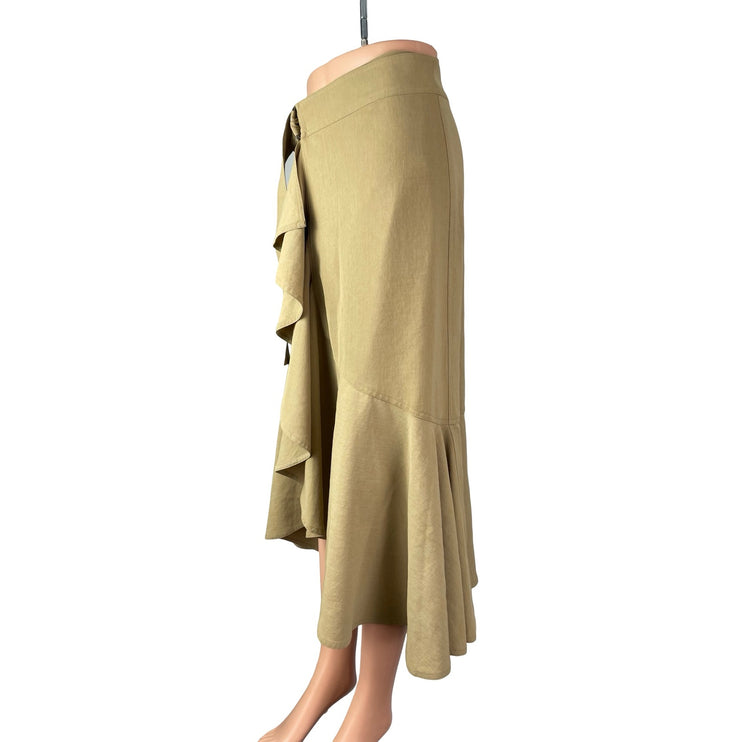 A.L.C. Pierre Womens Khaki Ruffled Belted High Rise Midi High Low A-Line Skirt 4