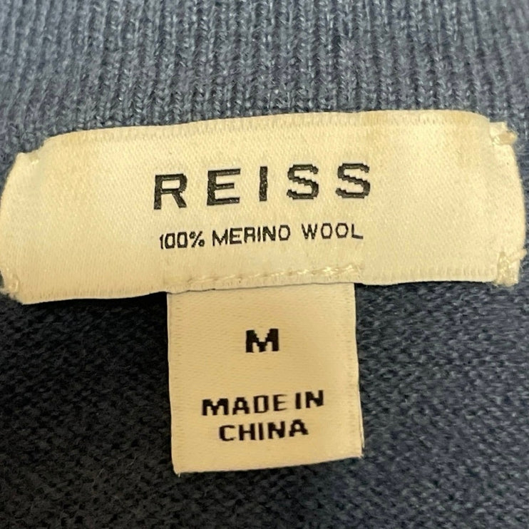 Reiss Men's Blue Long Sleeve Collared Polo Knit Sweatshirt Sweater Top Size M