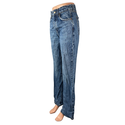 Zara Women's Blue Distressed Hem High Rise Loose Straight Denim Jeans Pants Sz 4
