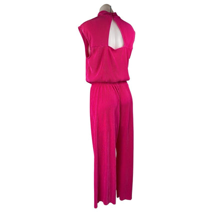 Ro & De Pink Pleated Satin Sleeveless Mock Neck Top & Wide Leg Pants 2pc Set M