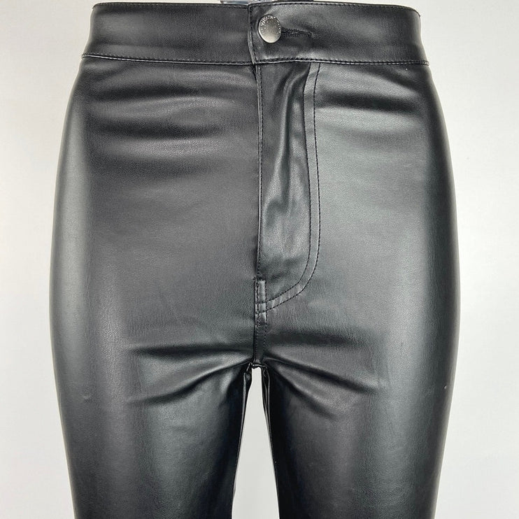 Vibrant M.I.U Black Vegan Leather PU High Rise Skinny Leg Stretch Ankle Pants 3