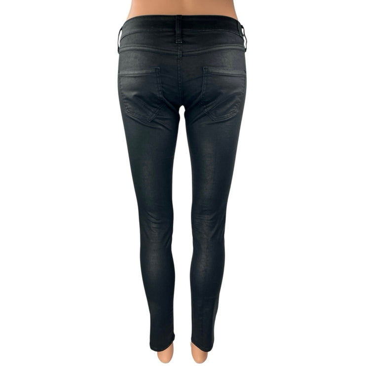 MNG Mango Women's Black Coated Low Rise Casual Skinny Ankle Denim Jeans Size 2