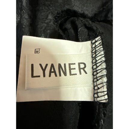 Lyaner Black Floral Silky Satin High Waist Front Slit Mini A-Line Skirt Size L