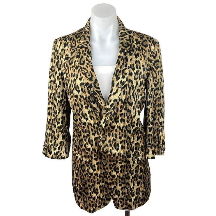 Zara Basic Brown Leopard Print Open Front Pockets Oversized Blazer Jacket Size M