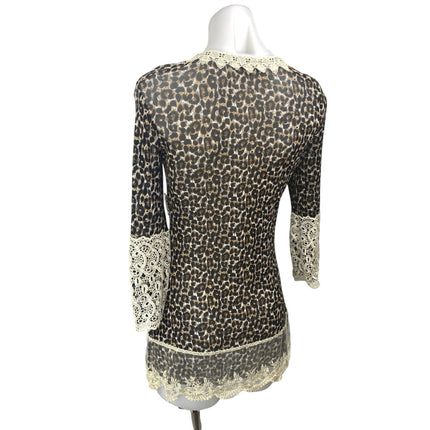 Passion Concept Multicolor Leopard Print Lace Jeweled Long Sleeve Mini Dress S