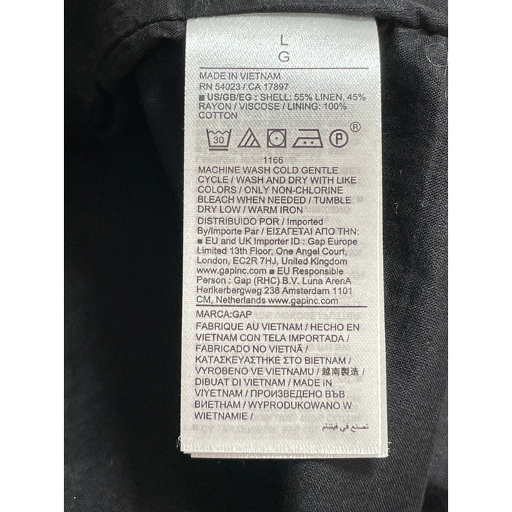 NEW Gap Black Linen Short Drop Sleeve Button Front Collared Mini Shirt Dress L