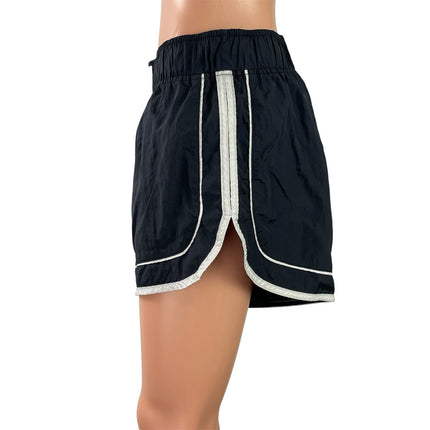 Free People Varsity Blues Women's Black White Elastic Waist Athletic Shorts Sz L