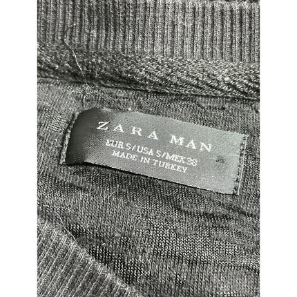 Zara Men's Black Fringe Textured Long Sleeve Crew Neck Knit Sweater Top Size S