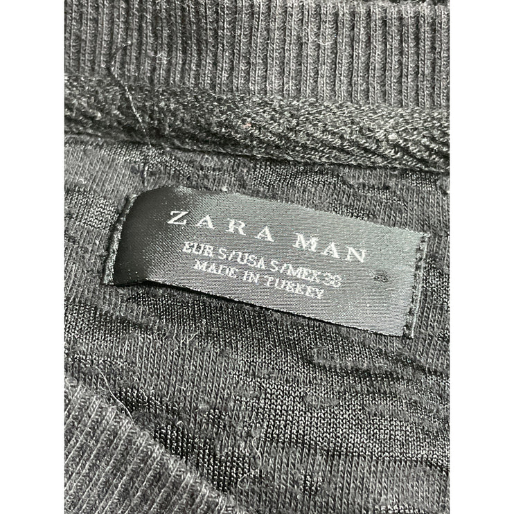 Zara Men's Black Fringe Textured Long Sleeve Crew Neck Knit Sweater Top Size S
