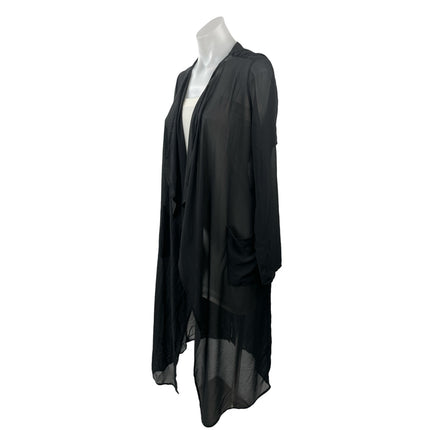 Poetry Black Mesh Sheer Long Sleeve Drape Waterfall Longline Robe Sleepwear OS