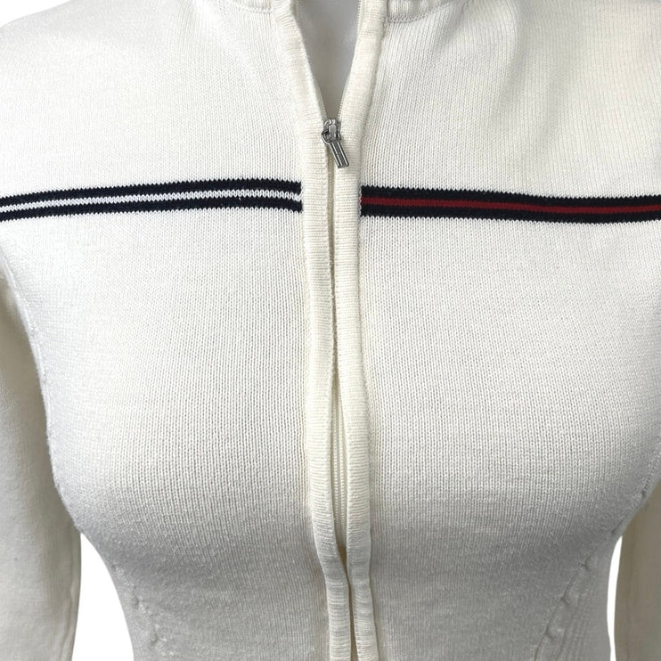 Tommy Hilfiger White Full Zip Knit Mock Neck Long Sleeve Sweater Jacket Top S