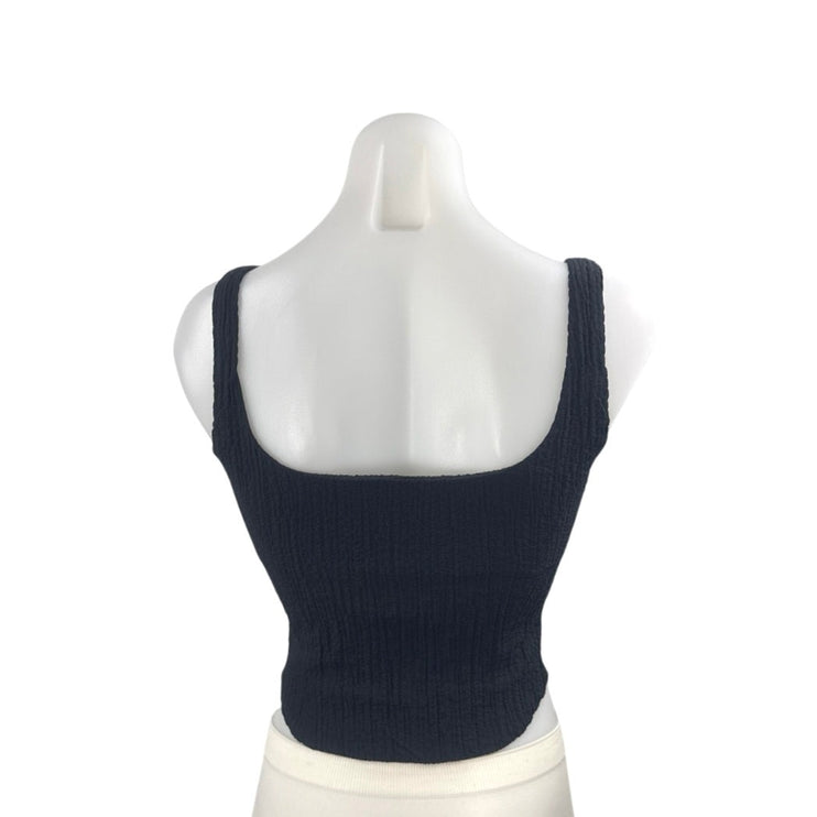 Vintage Compagnia Italiana Black Ribbed Sleeveless Cami Tank Crop Top Size S