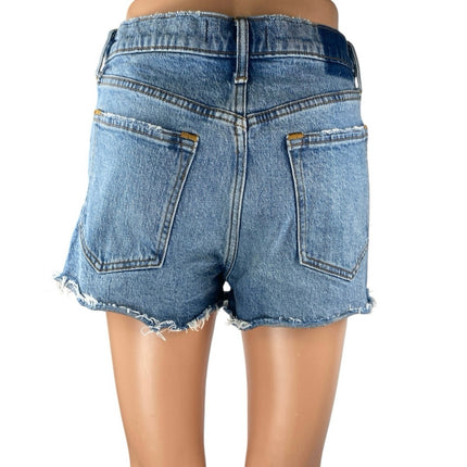 Abercrombie & Fitch Blue Frayed Distressed High Rise Denim Jeans Mom Shorts Sz 4