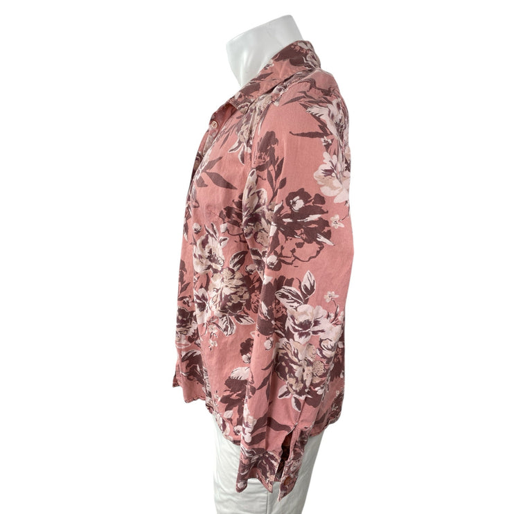 Denim + Company Women's Pink Floral Collared Long Sleeve Button Down Shirt Sz XL