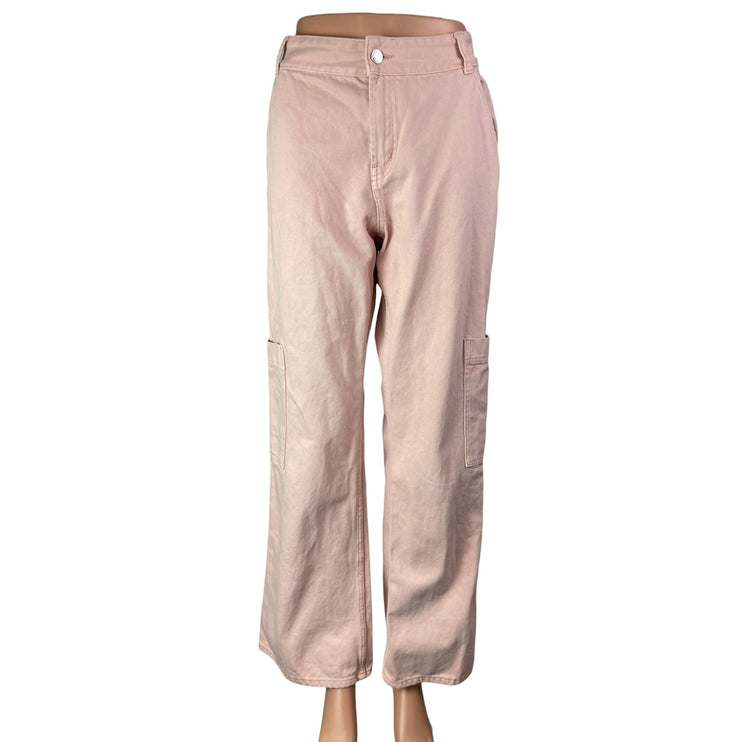 H&M Women's Pink High Waisted Straight Wide Leg Denim Cargo Jeans Pants Size 6