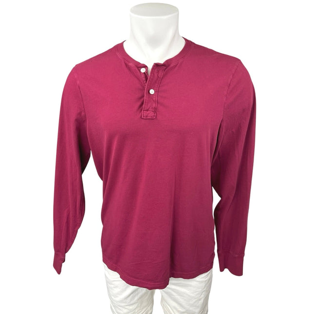 J.Crew Broken-In Men's Red Long Sleeve Button Henley T Shirt Tee Top Size L