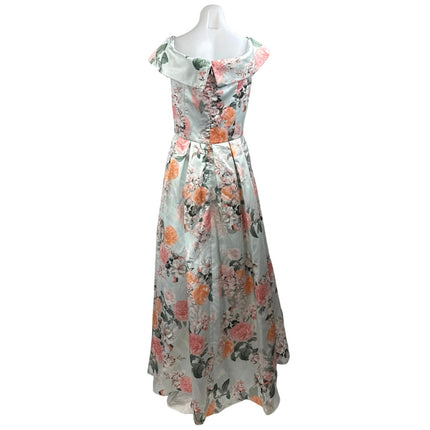 Eliza J Green Floral Silk Satin Off The Shoulder Evening A Line Maxi Dress Sz M