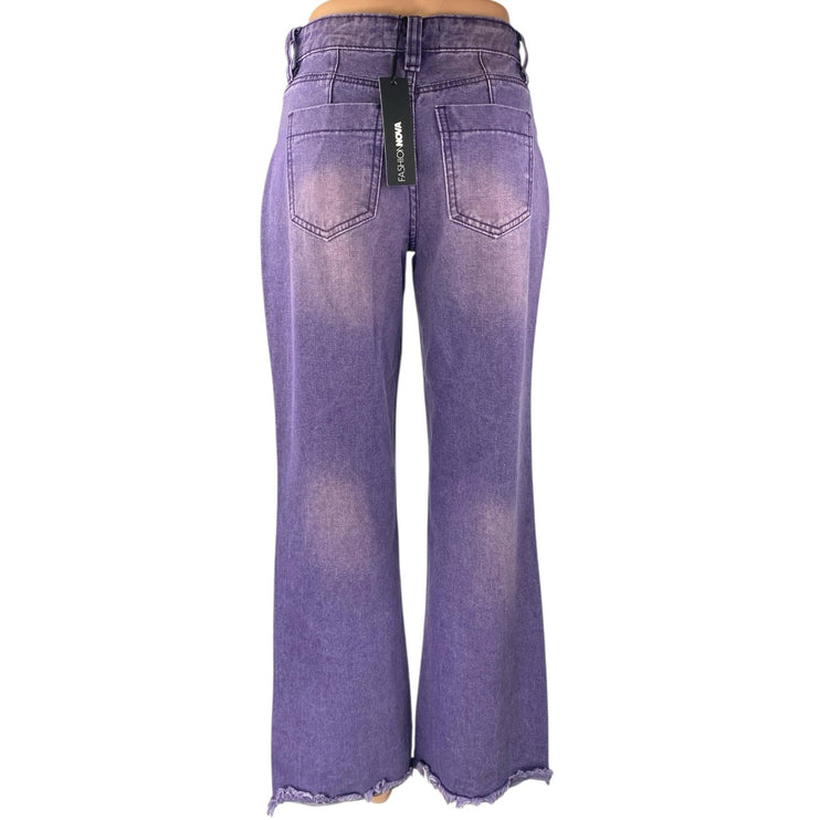 NEW Fashion Nova Ashtin Women's Purple Baggy Bootcut Flared Denim Jeans Size 0
