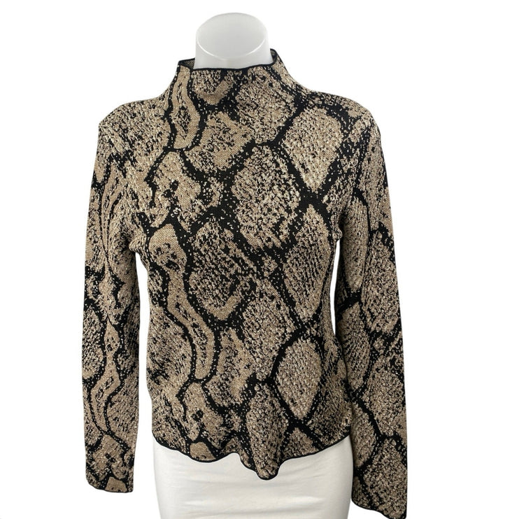 Zara Women's Beige Black Snakeskin Animal Print Long Sleeve Sweater Top Size M
