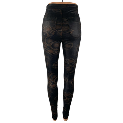 JC & JQ Women's Black Snakeskin High Waist Jean-ish Leggings Skinny Pants Size S